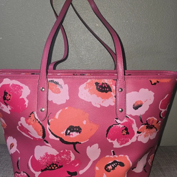 Coach Large City Zip Tote bag in dahlia pink crossgrain leather with a wildflowe - Picture 3 of 5
